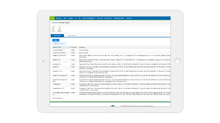 Screenshot of optometry EHR in Encompass on a tablet